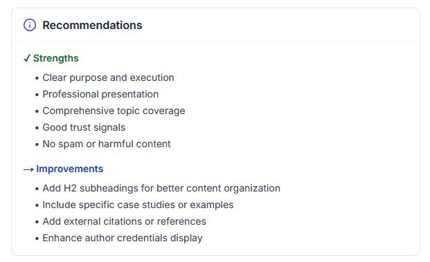 Content scoring recommendations for better ranking in Google